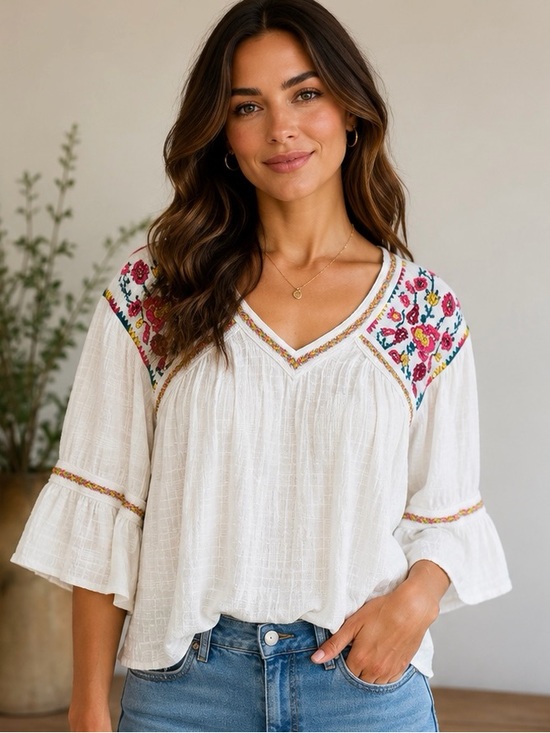 Pilcro Tops - Pilcro Anthropologie Tawny Embroidered Boho Peasant Top Medium Like New